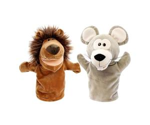 Fiocias Marionnette Interactive en Deux Parties Représentant Un Animal, avec Bouche Articulée et Peluche pour Raconter, en Tissu Doux, A, Lion et Rat