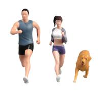 Fiocias Mini Personnage Figurine Représentant Homme Joggeur Femme Coureuse et Chien Retriever Résine Solide et Finition Minutieuse pour Scène Miniature Access, 1 43