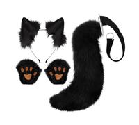 Fiocias Oreilles et Queue de Renard pour Cosplay, Accessoires de Griffes de Bête, Serre-tête Oreilles de Renard en Peluche avec Longue Queue pour Soirée à Thè, Noir