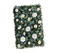 Fiocias Panneau de Fleurs Murales Panneau de Fleurs Synthétiques Mural Panneau D'Herbe Décoratif Fond Floral Artificiel Mur Végétal Réutilisable Matériau Pp A, Blanc