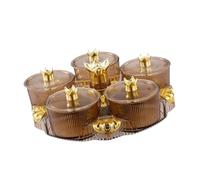 Fiocias Plateau Tournant Plateau de Service Plateau à Friandises Plateau à Snacks Plateau Divisé avec Couvercle En Pp Base Rotative Adapté à Invités Détente M, Ambre