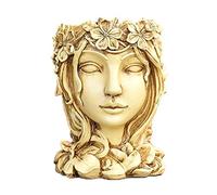 Fiocias Pot Forme Visage avec Design Fille Cache-Pot Décoration Buste Résine Vase Sculpture Original pour Plantes Adapté Appartement Bureau, Bois