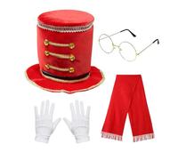Fiocias Santa Costume Set Ensemble Accessoires Père Noël Chapeau Velvet Gants Lunettes Écharpe Fonction Festive Convient pour Hommes Femmes Soir, Rouge