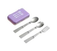 Fiocias Set de Couverts de Ustensiles Nomades Pliables pour Camping Fourchette Cuillère Salade Longue Boîte Transport Incluse INOX Convien, Violet