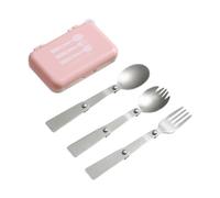 Fiocias Set de Couverts de Ustensiles Nomades Pliables pour Camping Fourchette Cuillère Salade Longue Boîte Transport Incluse INOX Convien, Rose
