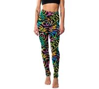 Fioeyr Legging extensible taille haute fluo imprimé artistique des années 80 pour femme, pantalon de yoga et course à pied, pantalon doux, Éclaboussures vertes, Taille unique