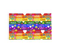 Fiokroo Drapeau hippie avec signe de paix et d'amour - 9,1 x 1,5 m - En polyester - Symboles de paix - Bannière double face pour cour, pelouse, porche, balcon, décoration d'intérieur