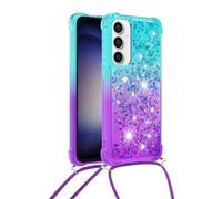 Fiokxie Coque Glitter Liquide pour Samsung Galaxy A34 5G avec Cordon Collier Réglable, Brillante Paillette Quicksands Case Housse, Silicone Antichoc Lanyard Protection Bumper pour Smartphone