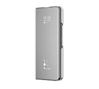 Fiokxie Coque pour iPhone 15 Étui Housse Translucide Plating Standing Clear View Cover avec Support Fonction Flip Miroir Case 360 degrés Protection Antichoc Housse,Argenté