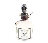 Chaks Flacon décoratif Fiole Arsenic 16 cm, verre transparent, bouchon tête de mort, style vintage