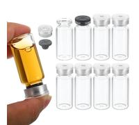 Fioles d'échantillon 5ml en verre borosilicate, Pack de 8 avec bouchon en caoutchouc butyle et capsules à sertir, pré-stérilisées(Transparent,10ML)