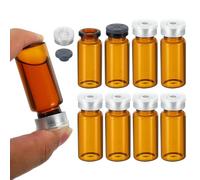 Fioles d'échantillon 5ml en verre borosilicate, Pack de 8 avec bouchon en caoutchouc butyle et capsules à sertir, pré-stérilisées(Brown,10ML)