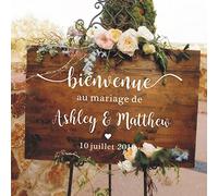 FIONEL Bienvenue Mariage Autocollant,Conseil De Mariage Français Panneau De Réception, De Bienvenue Autocollant Personnalisé Mariage for Verre,Nom Personnalisé Date Panneau De Mariage(98x57cm)