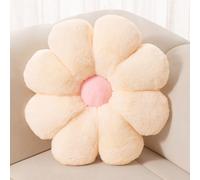 FIONOUT Coussin décoratif Super Doux en Forme de Marguerite en Peluche pour Sol de Lecture et décoration de Chambre (45 cm, Beige)