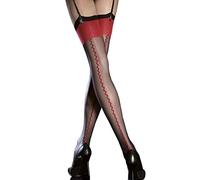 Fiore Anais - Bas nylon voile à couture noir et rouge 20d pour Porte-Jarretelles