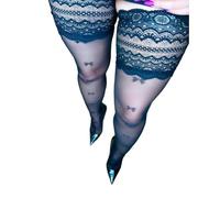Fiore Bas autofixants Coquette 15 deniers | Nylons sexy avec motif nœud et dentelle | Bas fins pour homme et femme | Bande en silicone taille L