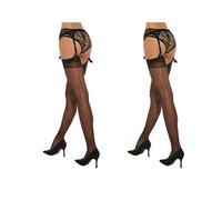 Fiore - Bas nylon à couture sexy femmes pour porte-jarretelles en voile 20 DEN - Noir lot de 2 - M