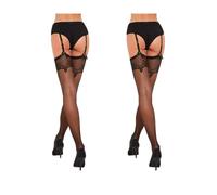 Fiore - Bas nylon voile fin 20d pour Porte-Jarretelles à jarretière motif florale