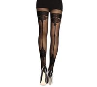 Fiore Collant Noir Fantaisie effet Bas - Taille 5 (XL) - Femmes