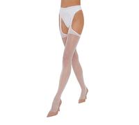 Fiore Collant ouvert femme effet porte-Jaretelles sexy en voile 20 DEN soyeux - S, M, L, XL - Blanc - T4