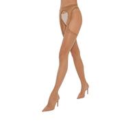 Fiore Collant ouvert femme effet porte-Jaretelles sexy en voile 20 DEN soyeux - S, M, L, XL - Light Natural - T6