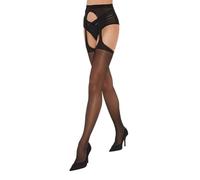 Fiore Collant ouvert femme effet porte-Jaretelles sexy en voile 20 DEN soyeux - S, M, L, XL - Noir - T2