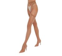 Fiore Collant ouvert femme effet porte-Jaretelles sexy en voile 20 DEN soyeux - S, M, L, XL - Tan - T3