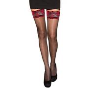 Fiore Nocturne - Bas nylon voile noir fin jarretière rouge 20d Autofixants