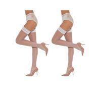 Fiore Paire de bas autofixants ultra fins 8 deniers - Blanc lot de 2 - S