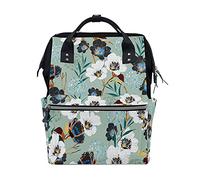 Fiori Bianco Blu Verde Sfondo Sac à Langer Sac à Dos Grande Capacité Multifonction Sac à Couches pour Voyage Maman Femme Papa