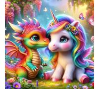 Fiorky 5D Rainbow Dragon Pony Diamond Art pour adultes, bricolage complet rond diamant peinture arc-en-ciel Dragon Pony Kit Gem Painting Diamond Painting pour la décoration 30 x 30 cm