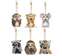 Fiorky 6 PCS Diamant Art Porte-clés Fierce Mignon Chat Double Face Diamant Peinture Porte-clés Petit Dinosaure Forme Spéciale Strass Peinture Porte-clés Pendentif Écureuil Rose pour