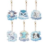 Fiorky 6 PCS Diamant Art Porte-clés Fierce Mignon Chat Double Face Diamant Peinture Porte-clés Petit Dinosaure Forme Spéciale Strass Peinture Porte-clés Pendentif Écureuil Rose pour