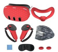 Fiorky 7 pièces ensemble d'accessoires housse de casque contrôleur poignées couverture anti-rayures housse de protection visage couverture lentille couverture lavable pour 3 (rouge)