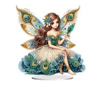 Fiorky Acrylique Animal Fée Fille Diamant Peinture Ornements de Table Kit 5D DIY Diamant Art Décorations de Table Diamant Peinture Ornement pour Bureau Décor de Bureau