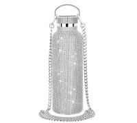 Fiorky Bouteille isotherme en forme de diamant de 350 ml/500 ml/750 ml avec chaîne, bouteille isotherme à paillettes étincelantes pour femme, rechargeable haut de gamme en acier inoxydable