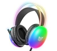 Fiorky Casque de Jeu sur l'oreille avec Micro, Casque de Jeu avec lumières LED pour PS4/PC/ordinateur Portable