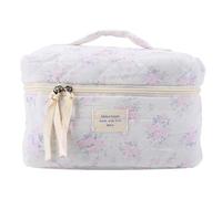 Fiorky Ensemble de Trousse de Maquillage en Coton, Trousse de Maquillage Florale pour Femme, Trousse de Rangement de Maquillage matelassée de Grande capacité, Pochette cosmétique Portable