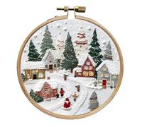 Fiorky Kit de démarrage de broderie de Noël pour débutants et adultes, kits de broderie faciles à la main, kit de broderie au point de croix estampillé de Noël, kit de couture, d'artisanat