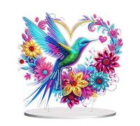 Fiorky Kit d'ornements de table de peinture diamant double face en forme spéciale de colibri en forme de cœur Kits d'ornements de peinture diamant de dessus de table pour décoration bureau