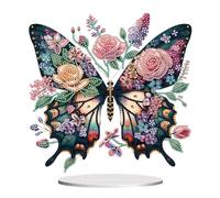 Fiorky Kit d'ornements de table de peinture diamant ronde + forme spéciale Kits d'ornements de peinture diamant de dessus de table en acrylique Kits d'art diamant bureau papillon Décorations