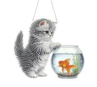 Fiorky Kits de Peinture Diamant DIY for Numéros pour Adultes, Mignon Chat 5D DIY Peinture Diamant Points Pendentif Strass Art Diamant Pendentifs Kit DIY Art Diamant Pendentif pour Décoration