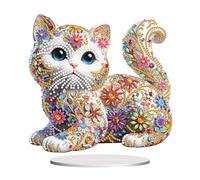 Fiorky Kits d'ornements de peinture diamant de dessus de table en forme de chat de forme spéciale, kit d'ornements de bureau de peinture diamant sur un seul côté, décorations de table faites