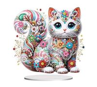 Fiorky Kits d'ornements de peinture diamant de dessus de table en forme de chat de forme spéciale, kit d'ornements de bureau de peinture diamant sur un seul côté, décorations de table faites