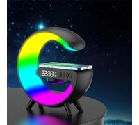 Fiorky Lampe d'ambiance Réveil LED avec Chargeur sans Fil, Haut-Parleur Bluetooth en Forme de G avec réveil Lumineux, Lampe d'ambiance réveil pour Chambre d'enfant et Adulte