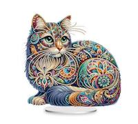 Fiorky Magnifique chat rond + forme spéciale 5D à faire soi-même, peinture diamant art peinture acrylique animal décoration de table pour bureau