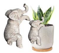 Fiorky Mignon Éléphant Grimpant Pot de Fleur Hugger Figurines Résine Suspendue Éléphant Statue Créative Éléphant Pot de Planteur Décor pour Maison Jardin Clôture Balcon Patio Pelouse Cour