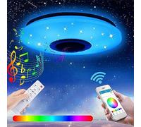 Fiorky Plafonnier LED RVB avec Haut-Parleur Bluetooth 60 W, luminosité Variable, Changement de Couleur, Blanc Froid/Chaud, avec télécommande et Application, plafonnier pour fête de Famille p