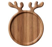 Fiorky Plateau de service en bois avec poignées en bois de cerf, plateau d'apéritif, planche de charcuterie décorative, assiette à steak panée, dessert/collations/fruits/biscuits, assiette
