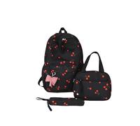Fiorky Sac à dos imprimé mignon à trois pièces Ensemble de cème à cerise Cherry Imprimé Kawaii Nylon Backpack avec sac à lunch et crayon All-Match School Sac Multi Pockets School Outdoor Travel Utilis